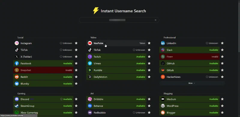 Username checker results