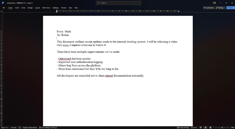 Visible contents of the leaked ODT document