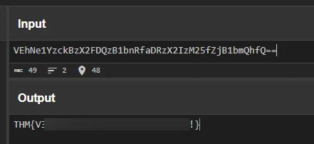 CyberChef decoding the combined Base64 value into the flag