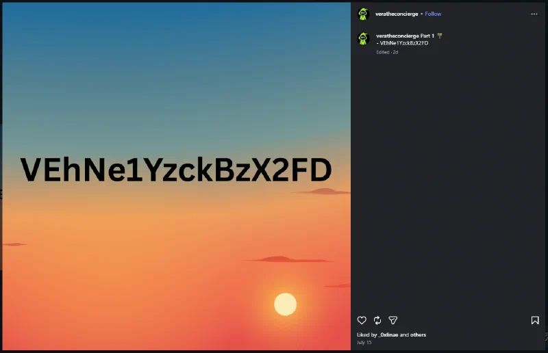 The first Base64 fragment on Vera&rsquo;s Instagram post