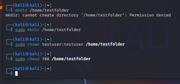 Directory creation and permissions management commands