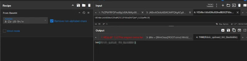 CyberChef decoding the embedded account password into the masked flag