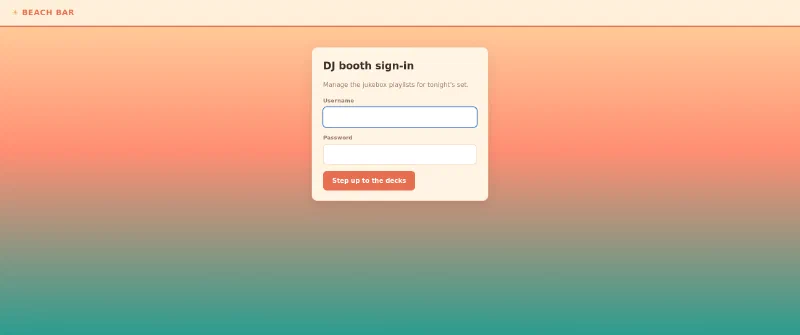 Beach Bar DJ booth login form