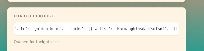Imported playlist rendered as a parsed object