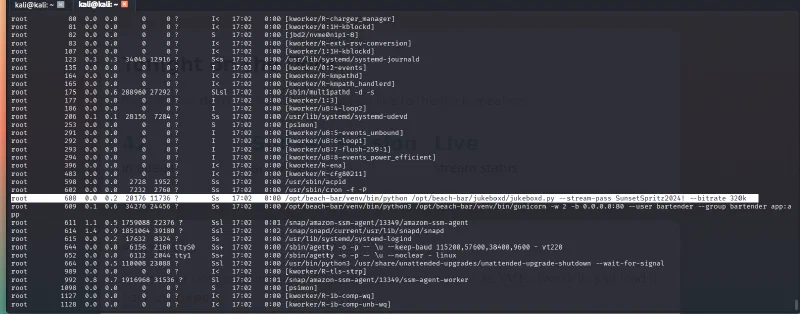 Root-owned jukeboxd process exposing its stream password in a command-line argument