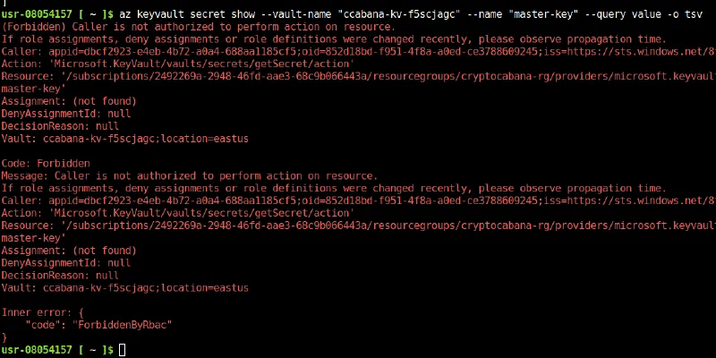 Azure Key Vault refusing access to the master-key secret