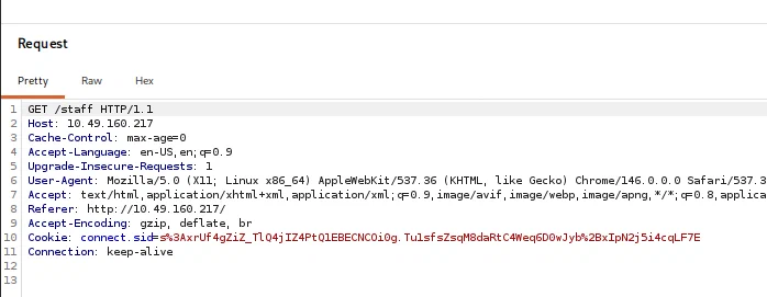 Authorized request to the staff page using the attendant session