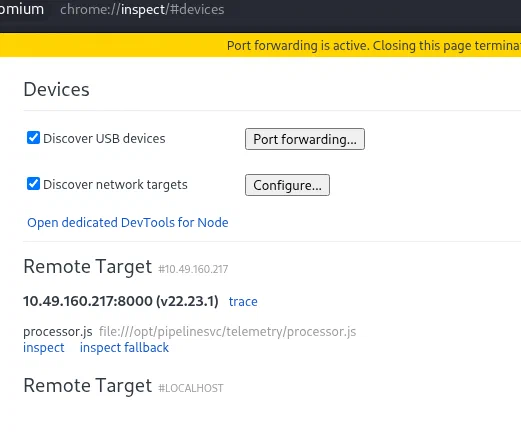 Processor.js displayed as an inspectable remote Node.js target