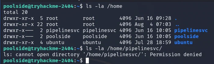 Poolside being denied access to the pipelinesvc home directory