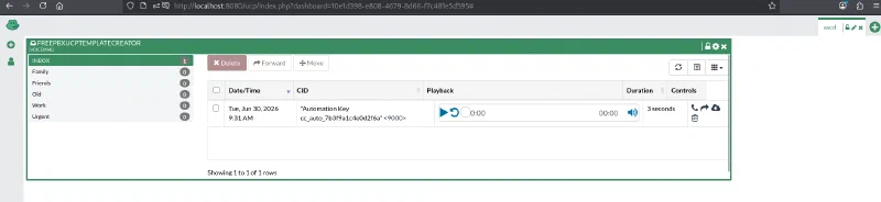 FreePBX voicemail widget disclosing the Automation key