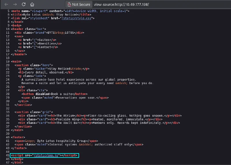 Page source referencing the app.js file