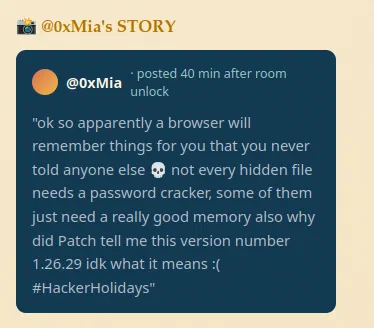 MIA’s hint about the browser remembering secrets and Chrome version 1.26.29
