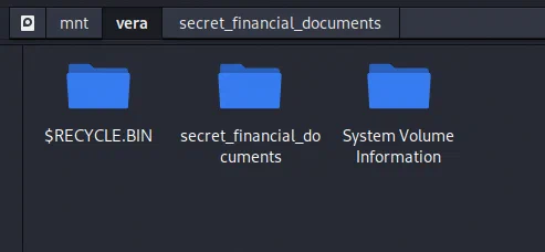 Mounted volume showing the secret_financial_documents folder alongside system folders