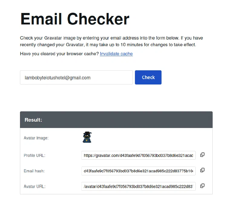 Gravatar email checker locating Lambo&rsquo;s profile