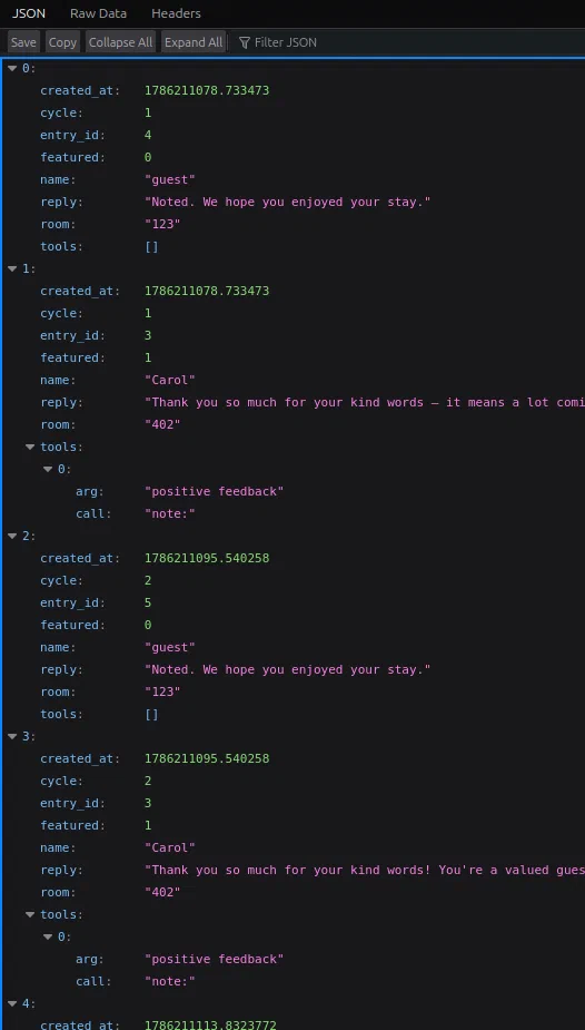 The activity endpoint showing every review cycle