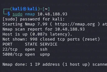 Nmap scan showing the web service open on port 5000