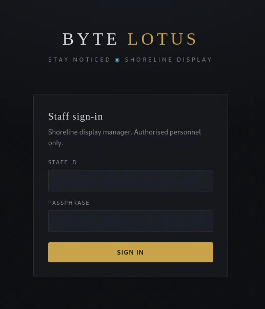 Byte Lotus staff sign-in page