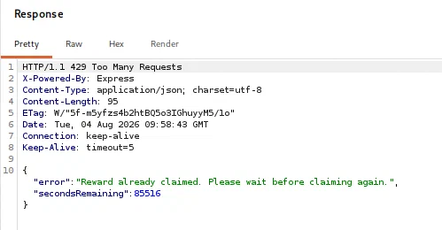 Claim endpoint rejecting a second sequential request with HTTP 429