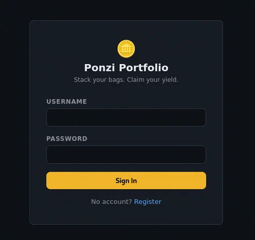 Ponzi Portfolio login page