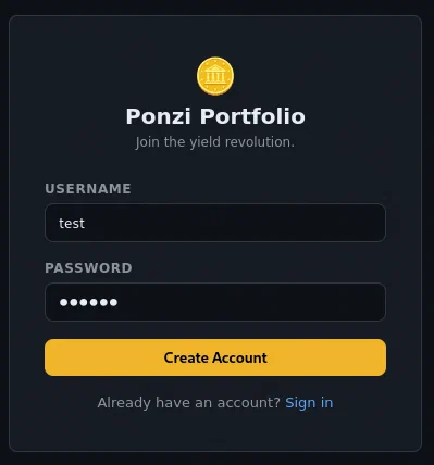 Creating a guest account through the Ponzi Portfolio registration page