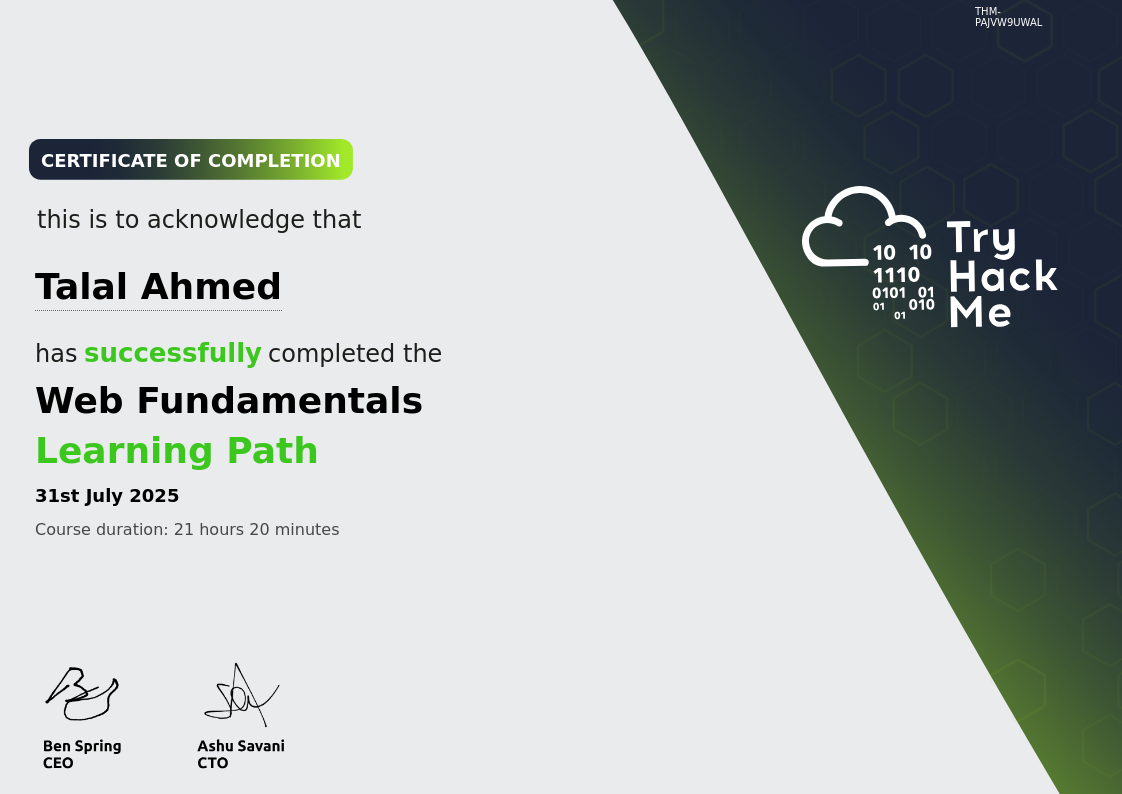 Web Fundamentals certificate preview